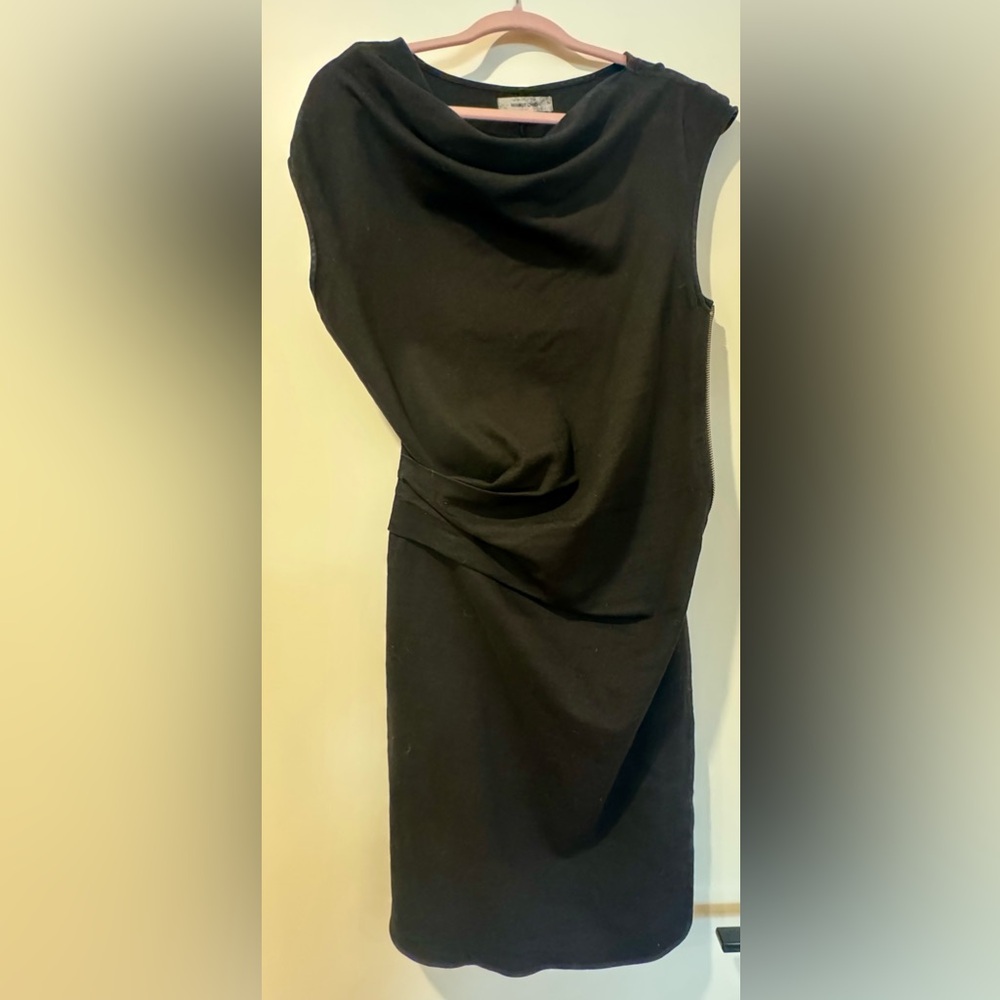 Helmut Lang Little Black Dress w Cowl Neck, Ruched Waist & Side Zipper